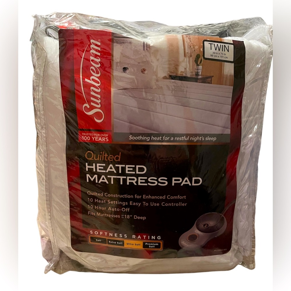 Sunbeam Quilted Heated Mattress Pad. Twin.